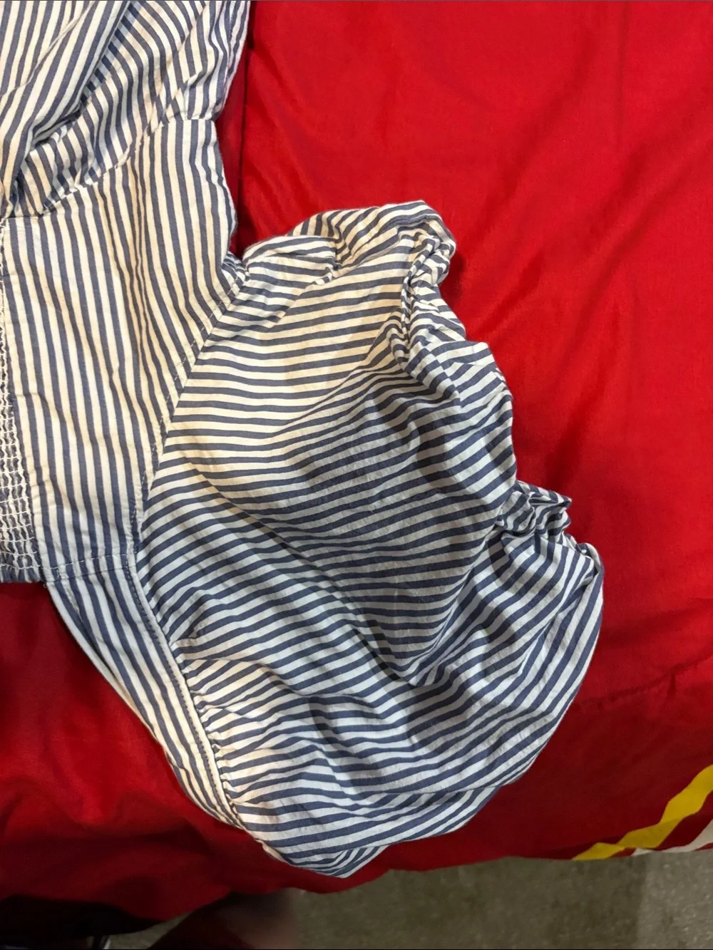 Striped Puff-Sleeve Peplum Top - Blue/White medium by Old Navy good condition